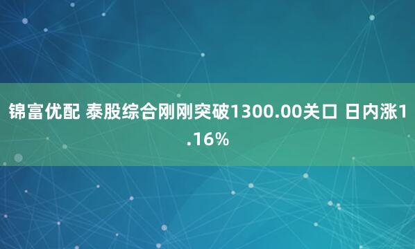 锦富优配 泰股综合刚刚突破1300.00关口 日内涨1.16%