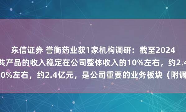 东信证券 誉衡药业获1家机构调研:截至2024年底,公司推广第一三共产品的收入稳定在公司整体收入的10%左右,约2.4亿元,是公司重要的业务板块(附调研问答)